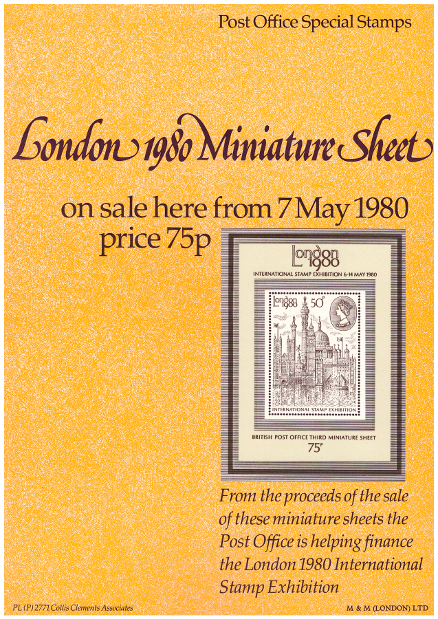(image for) 1980 London '80 Miniature Sheet Post Office A4 poster. PL(P) 2771. - Click Image to Close